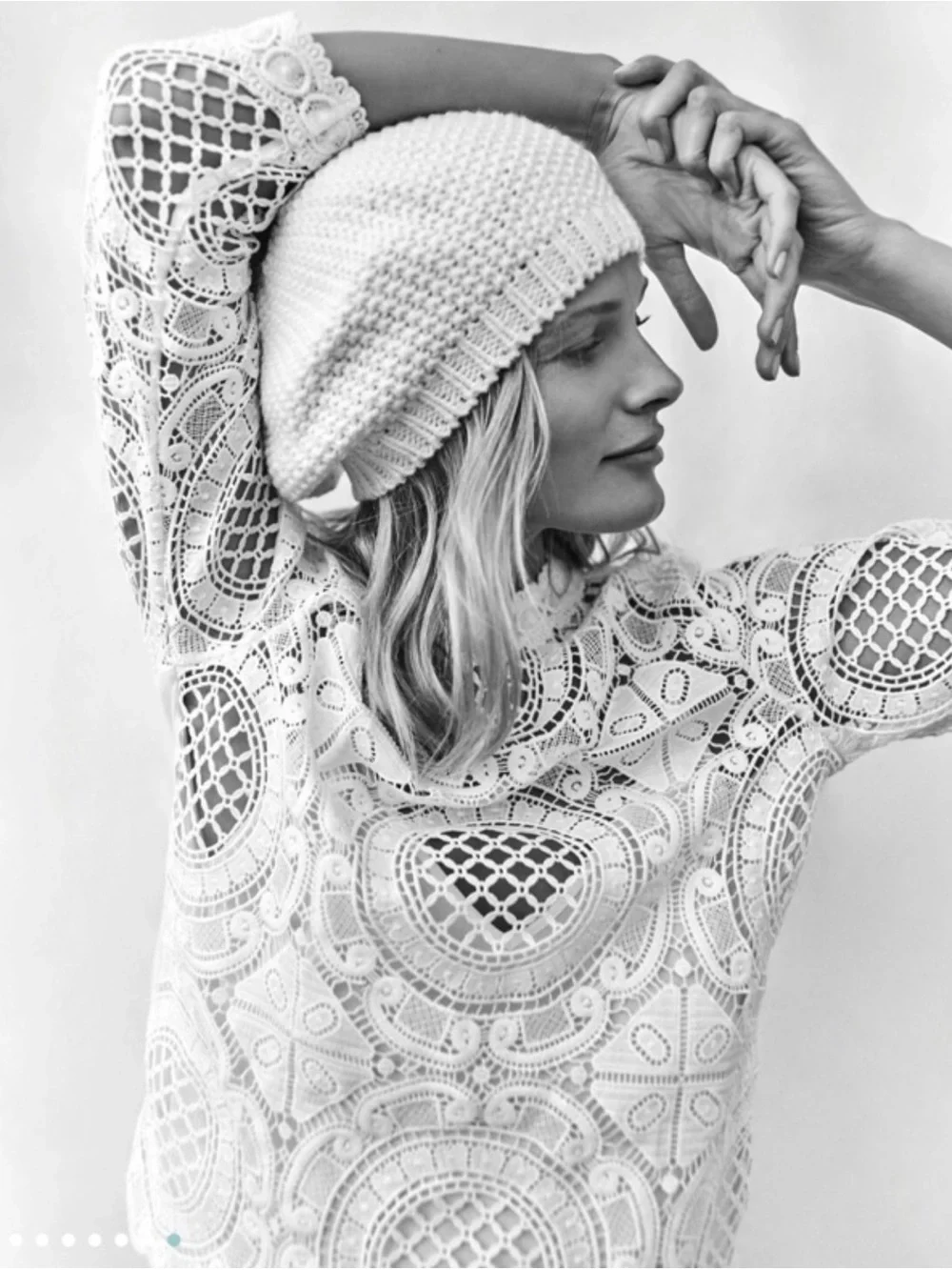 Anthropologie James Coviello Laced Medallion Mock Neck Crochet Blouse White PS